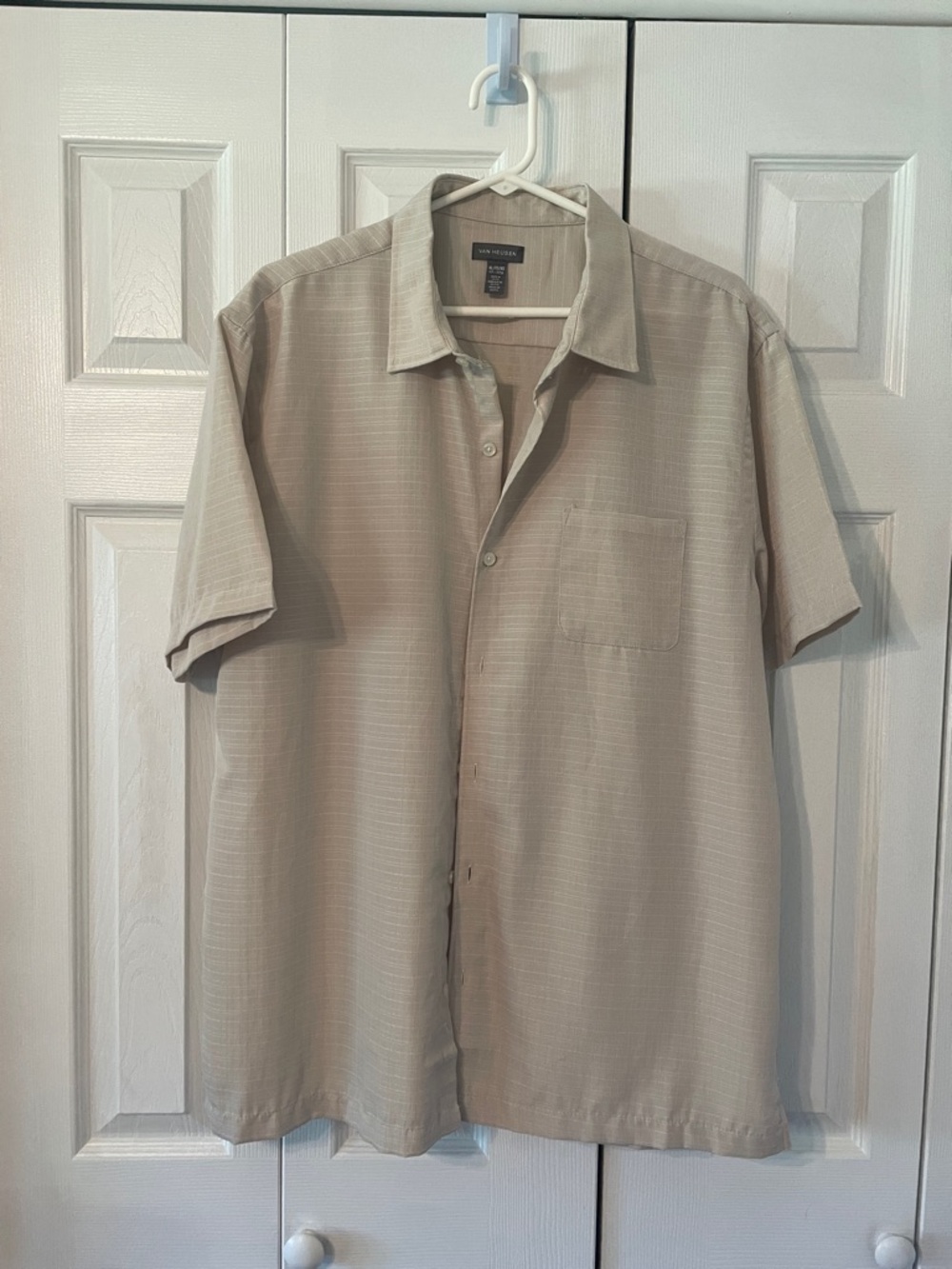 Van Heusen Light Beige Short Sleeve Button-Up Shirt